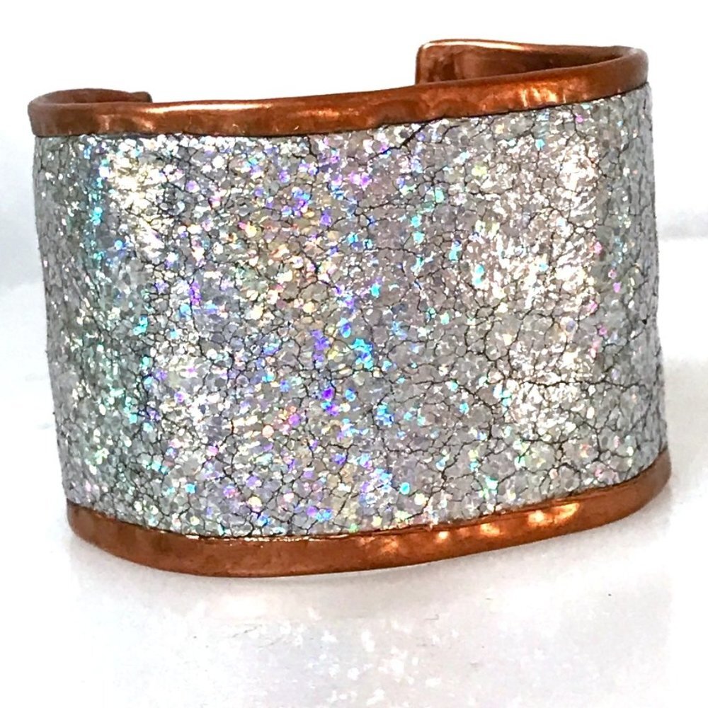 Genuine Leather Holographic Copper Cuff Bracelet Real Hologram (not Glitter) - Picture 2 of 16